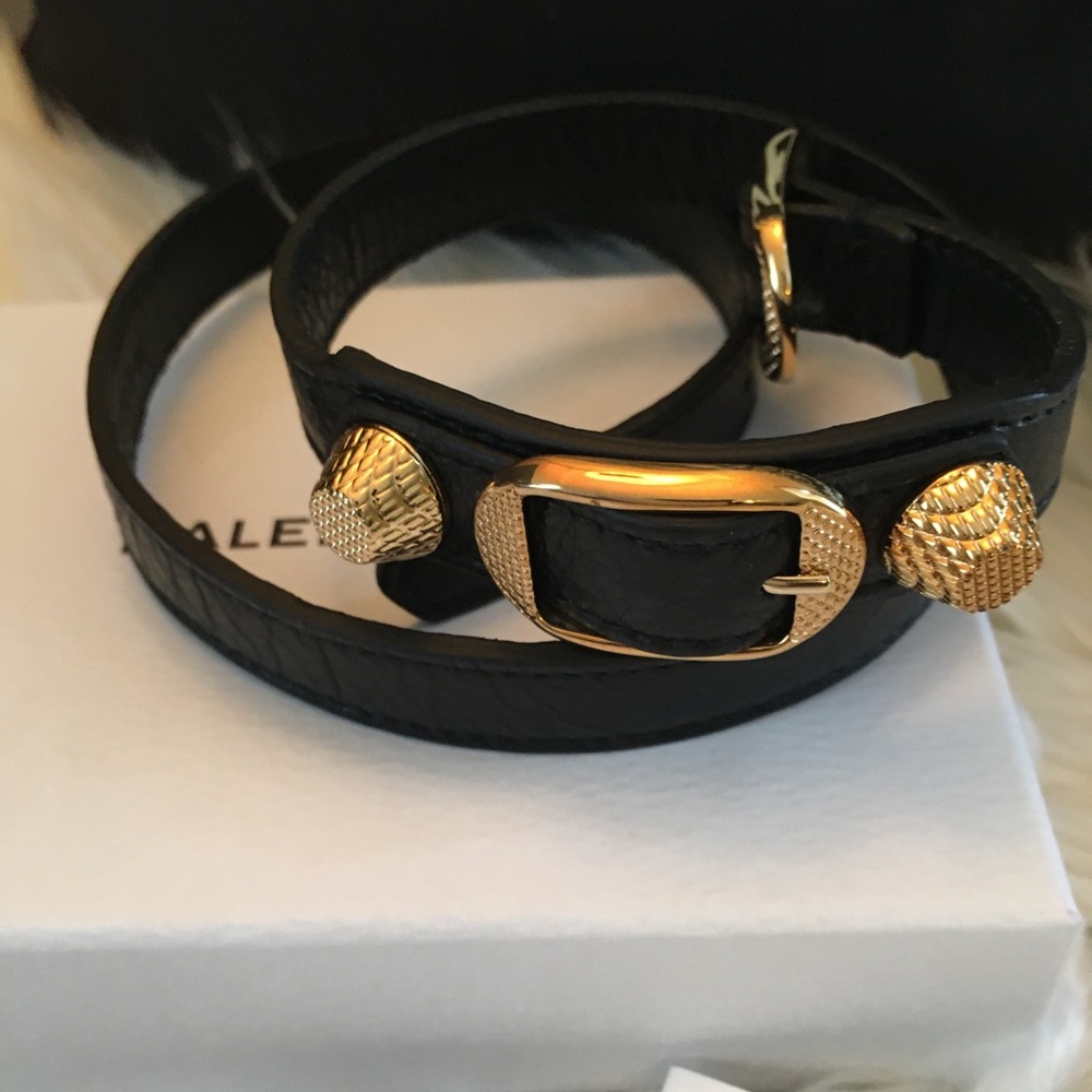 Balenciaga Double Tour Leather Wrap Bracelet